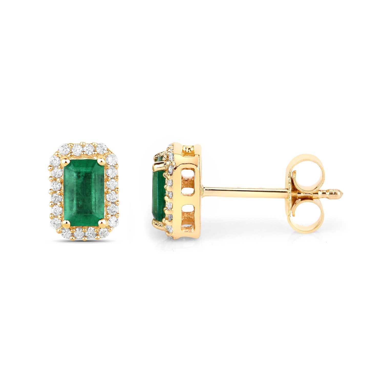 0.91 Carat Genuine Zambian Emerald and White Diamond 14K Yellow Gold Earrings Bids.com