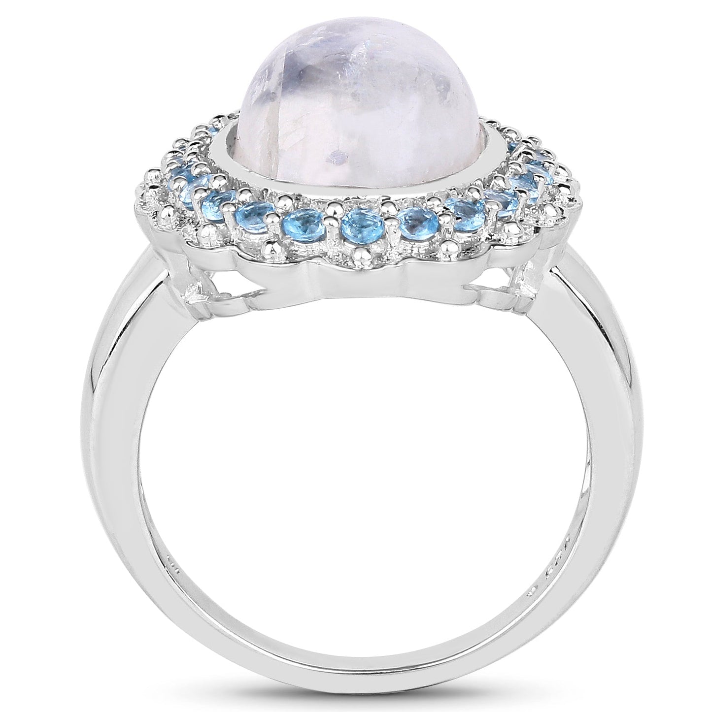 7.21 Carat Genuine White Rainbow Moonstone & Swiss Blue Topaz .925 Sterling Silver Ring Bids.com