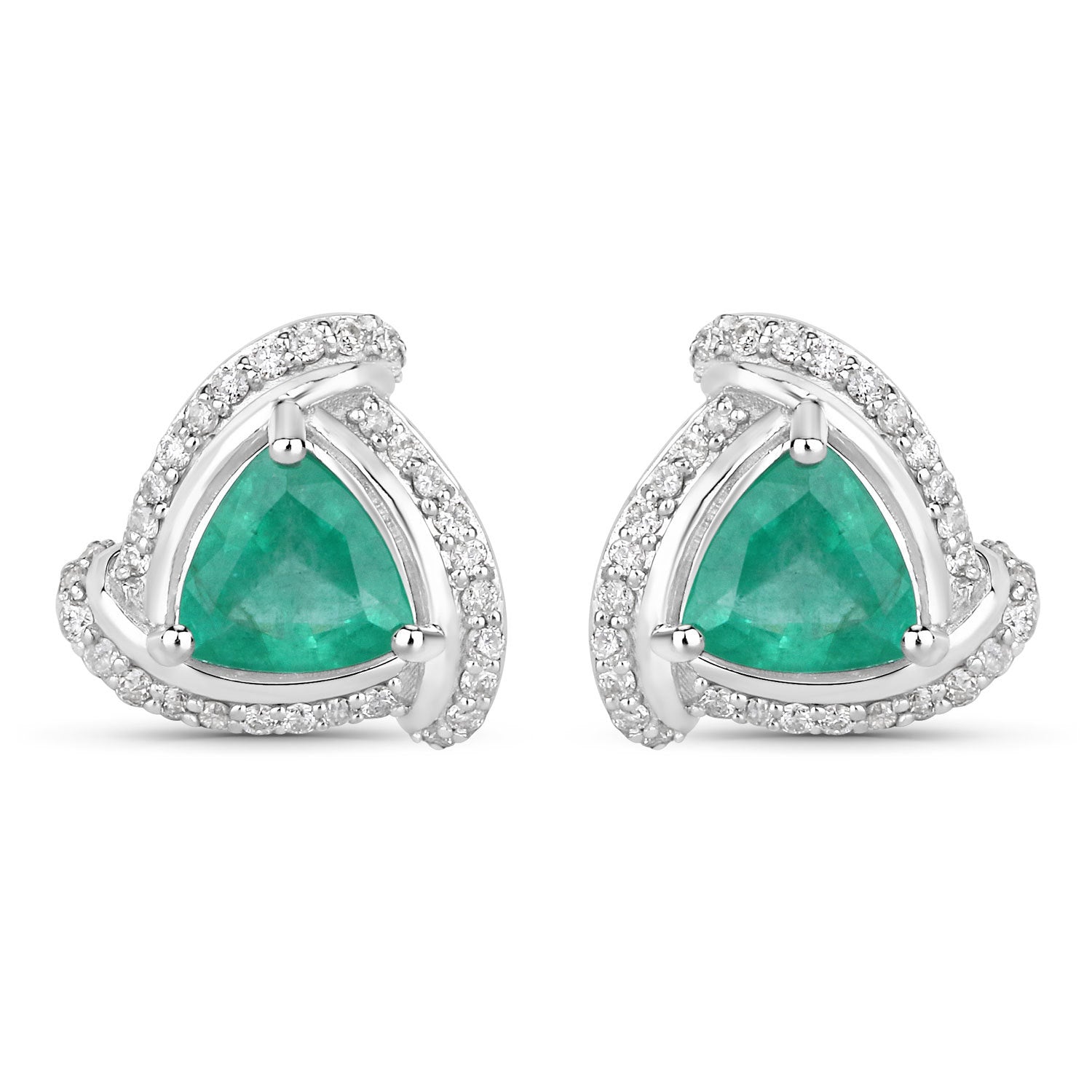 1.23 Carat Genuine Zambian Emerald and White Diamond 14K White Gold Earrings Bids.com