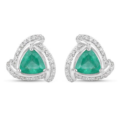 1.23 Carat Genuine Zambian Emerald and White Diamond 14K White Gold Earrings Bids.com
