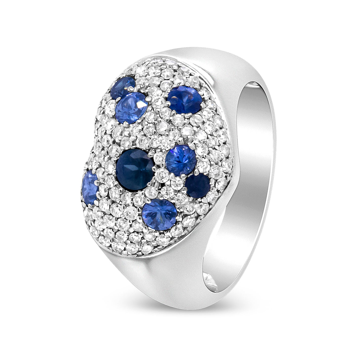 18K White Gold Blue Sapphire and 5/8 Cttw Diamond Cluster Heart Shaped  Ring (F-G Color, VS1-VS2 Clarity) - Size 7.5 Bids.com