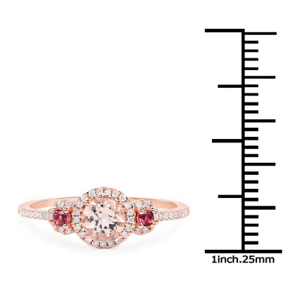 0.63 Carat Genuine Morganite, Pink Tourmaline and White Diamond 14K Rose Gold Ring Bids.com