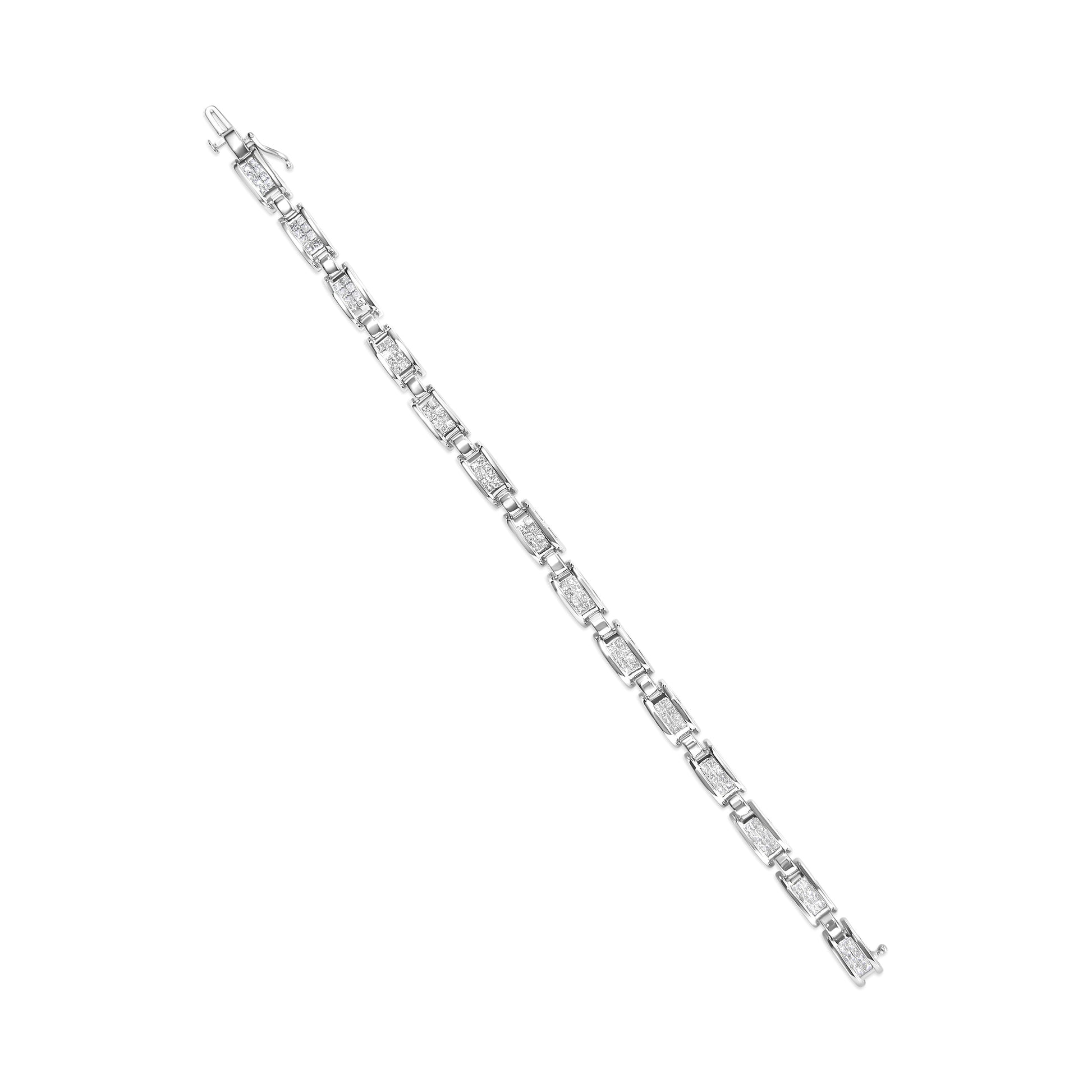 14K White Gold 3.0 Cttw Invisible Set Princess Cut Diamond Link and Buckle 7.25" Tennis Bracelet (I-J Color, I1-I2 Clarity) Bids.com