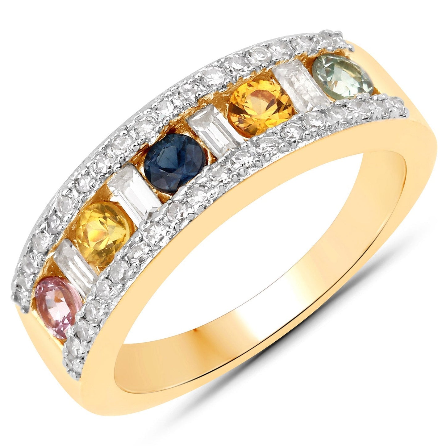 1.53 Carat Genuine Multi Sapphire .925 Sterling Silver Ring Bids.com