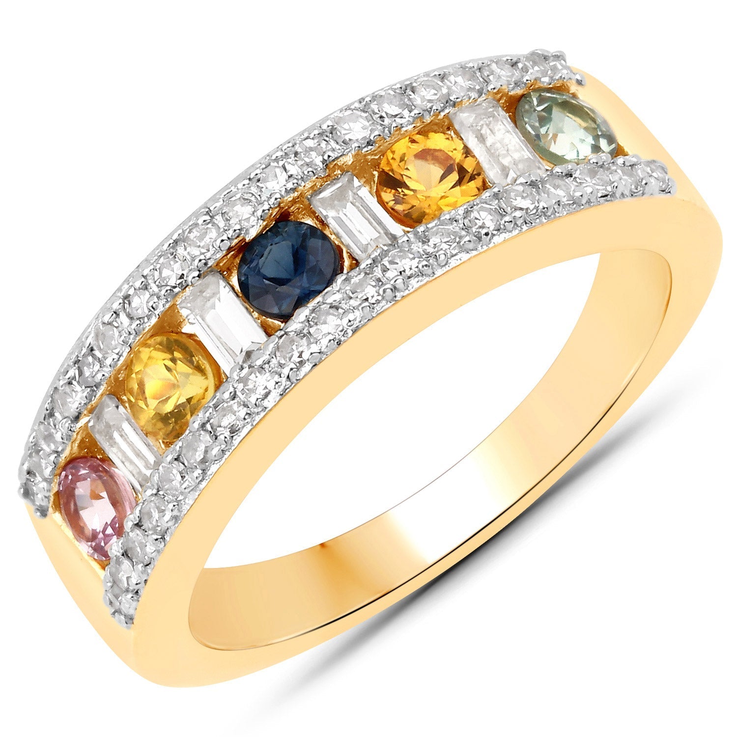 1.53 Carat Genuine Multi Sapphire .925 Sterling Silver Ring Bids.com