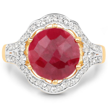 14K Yellow Gold Plated 6.91 Carat Dyed Ruby and White Topaz .925 Sterling Silver Ring Bids.com