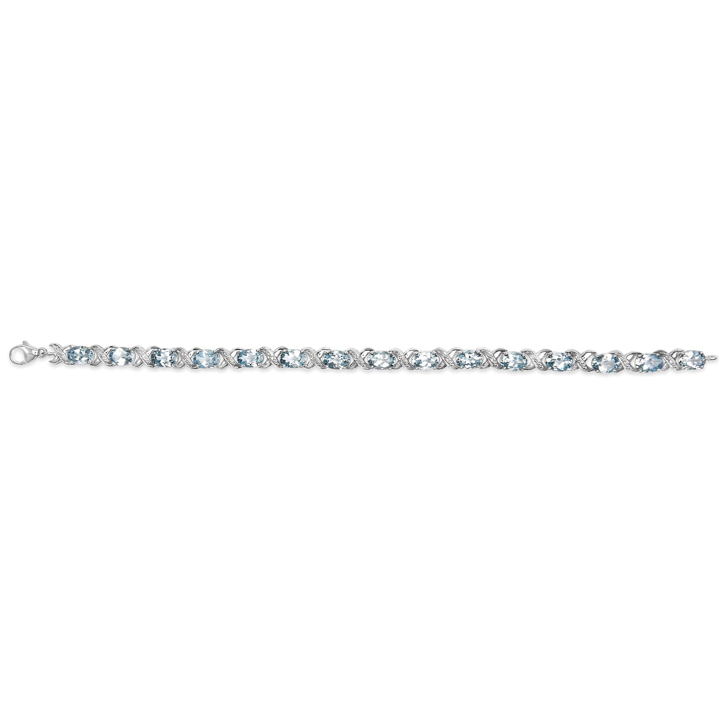 .925 Sterling Silver 16.0 Cttw Oval Blue Topaz and Diamond Accent Tennis X Link Bracelet (I-J Color, I1-I2 Clarity) - Size 7" Inch Bids.com