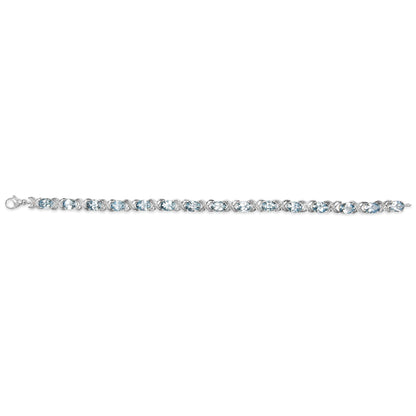 .925 Sterling Silver 16.0 Cttw Oval Blue Topaz and Diamond Accent Tennis X Link Bracelet (I-J Color, I1-I2 Clarity) - Size 7" Inch Bids.com