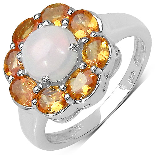 2.65 Carat Genuine Ethiopian Opal & Spessartite .925 Sterling Silver Ring Bids.com