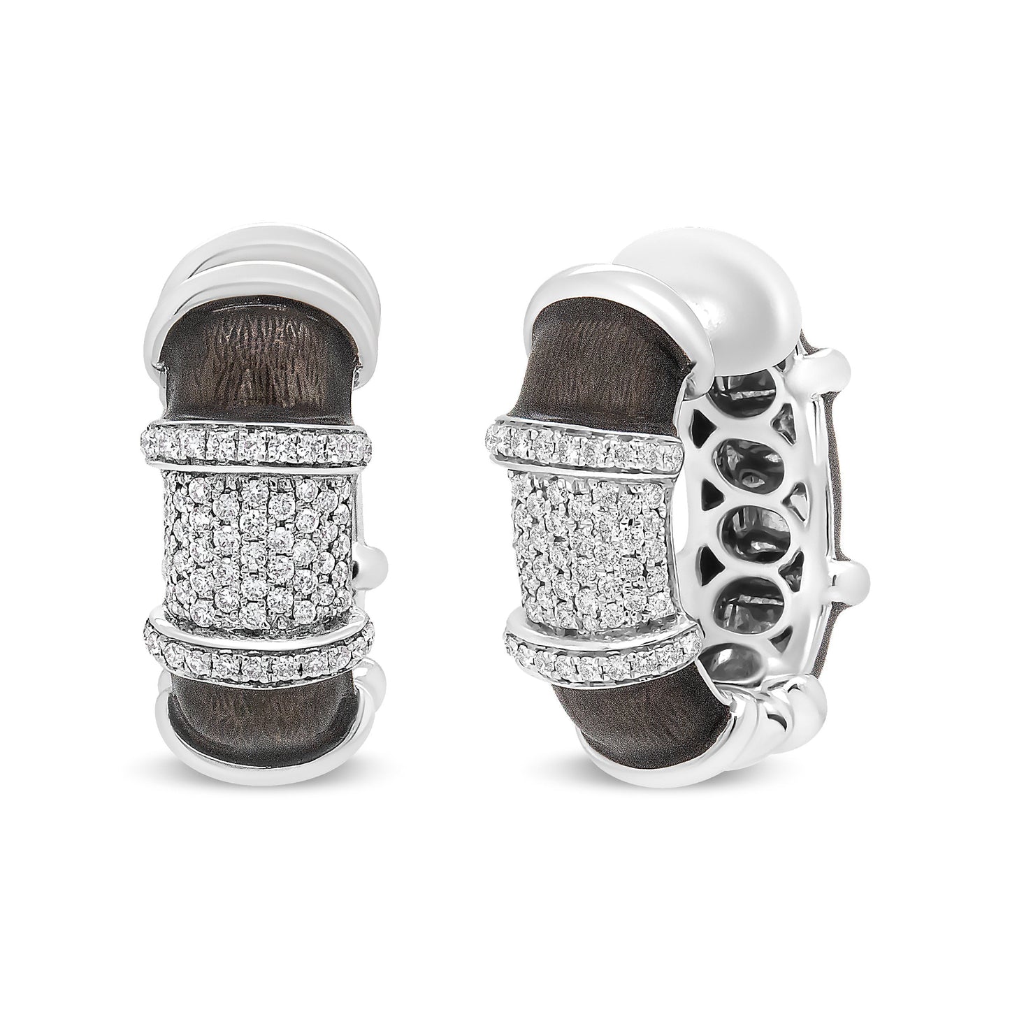 18K White Gold Flash Plated .925 Sterling Silver Clear Graphite Grey Enamel 5/8 Cttw Round Diamonds Huggie Hoop Earrings (F-G Color, VS1-VS2 Clarity) Bids.com