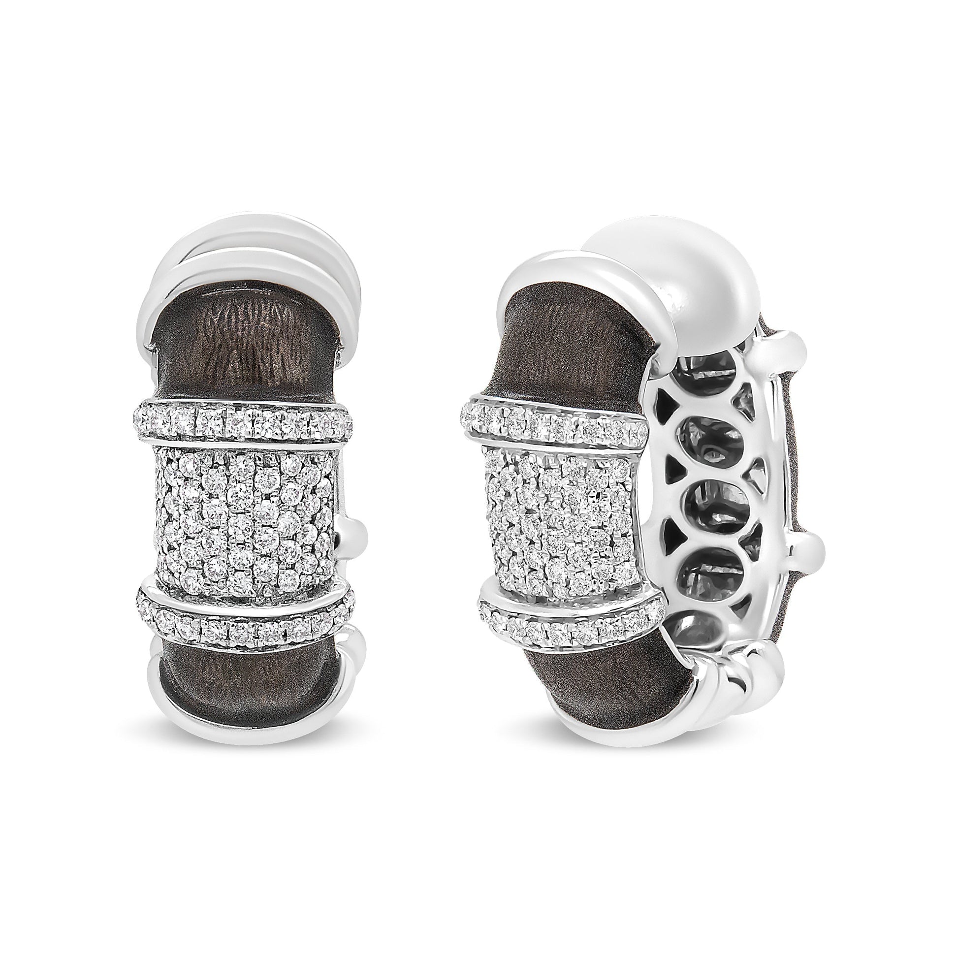 18K White Gold Flash Plated .925 Sterling Silver Clear Graphite Grey Enamel 5/8 Cttw Round Diamonds Huggie Hoop Earrings (F-G Color, VS1-VS2 Clarity) Bids.com