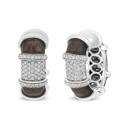 18K White Gold Flash Plated .925 Sterling Silver Clear Graphite Grey Enamel 5/8 Cttw Round Diamonds Huggie Hoop Earrings (F-G Color, VS1-VS2 Clarity) Bids.com