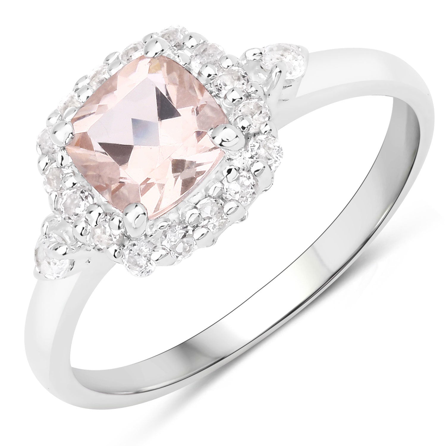 1.17 Carat Genuine Morganite and White Zircon .925 Sterling Silver Ring Bids.com