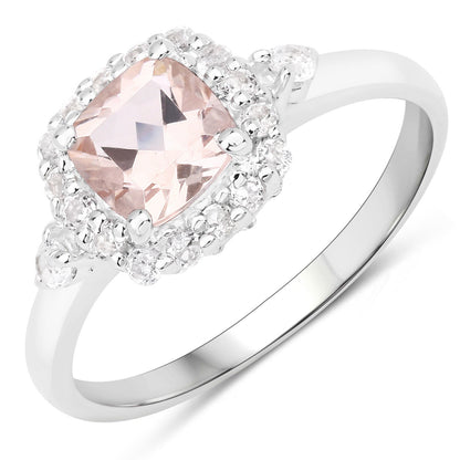 1.17 Carat Genuine Morganite and White Zircon .925 Sterling Silver Ring Bids.com