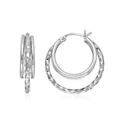 Two-Part Graduated Polished and Textured Hoop Earrings in Sterling Silver Bids.com