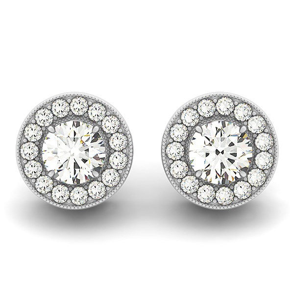 14k White Gold Round Diamond Halo Milgrain Border Earrings (3/4 cttw) Bids.com