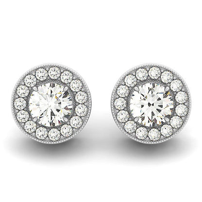 14k White Gold Round Diamond Halo Milgrain Border Earrings (3/4 cttw) Bids.com