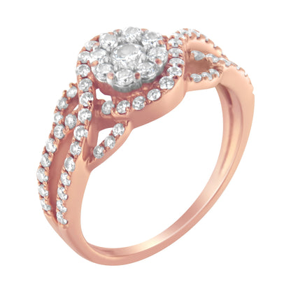 10K Rose Gold 3/4 Cttw Diamond Floral Cluster Head and Twisted Shank Cocktail  Ring (H-I Color, SI1-SI2 Clarity)- Size 7 Bids.com