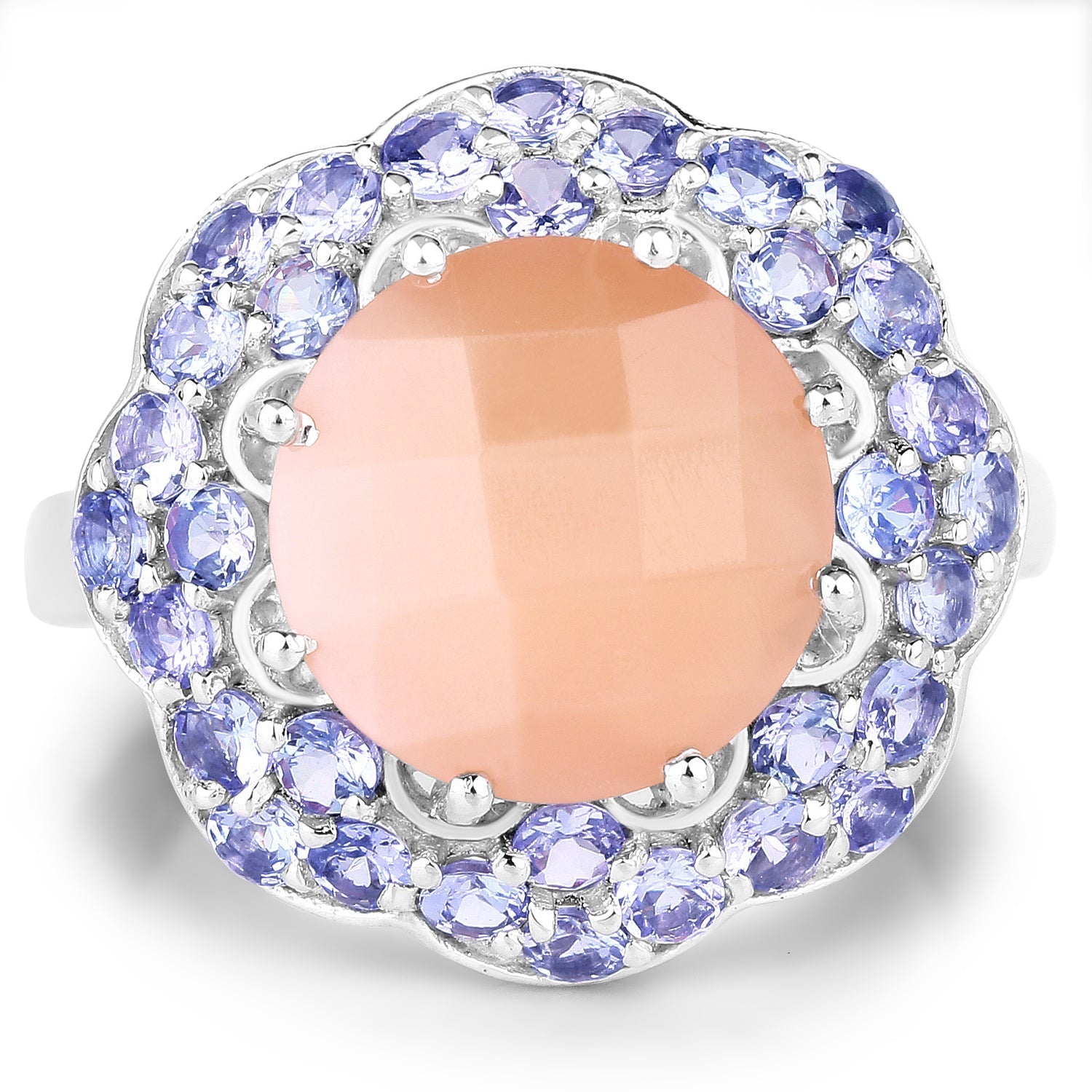 7.20 Carat Genuine Peach Moonstone and Tanzanite .925 Sterling Silver Ring Bids.com