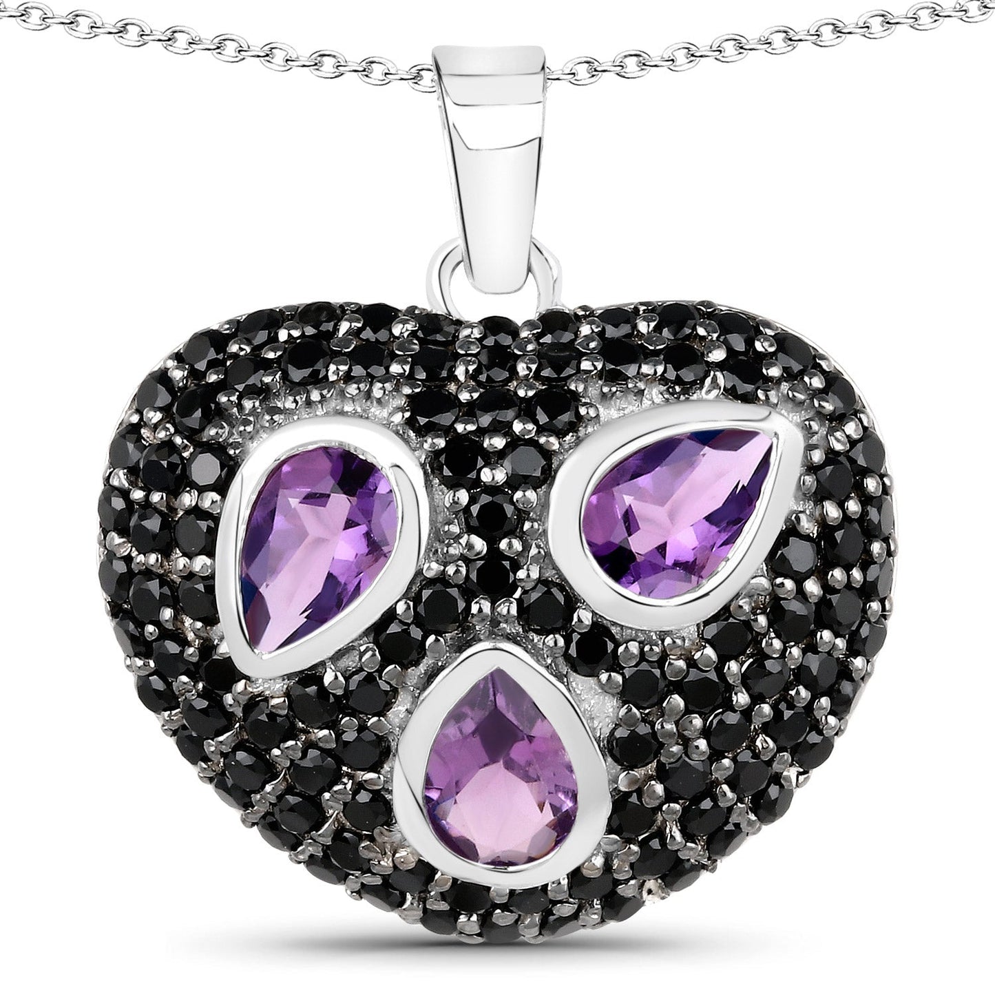 3.19 Carat Genuine Amethyst and Black Spinel .925 Sterling Silver Pendant Bids.com