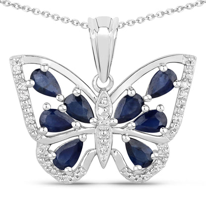 1.67 Carat Genuine Blue Sapphire and White Zircon .925 Sterling Silver Pendant Bids.com