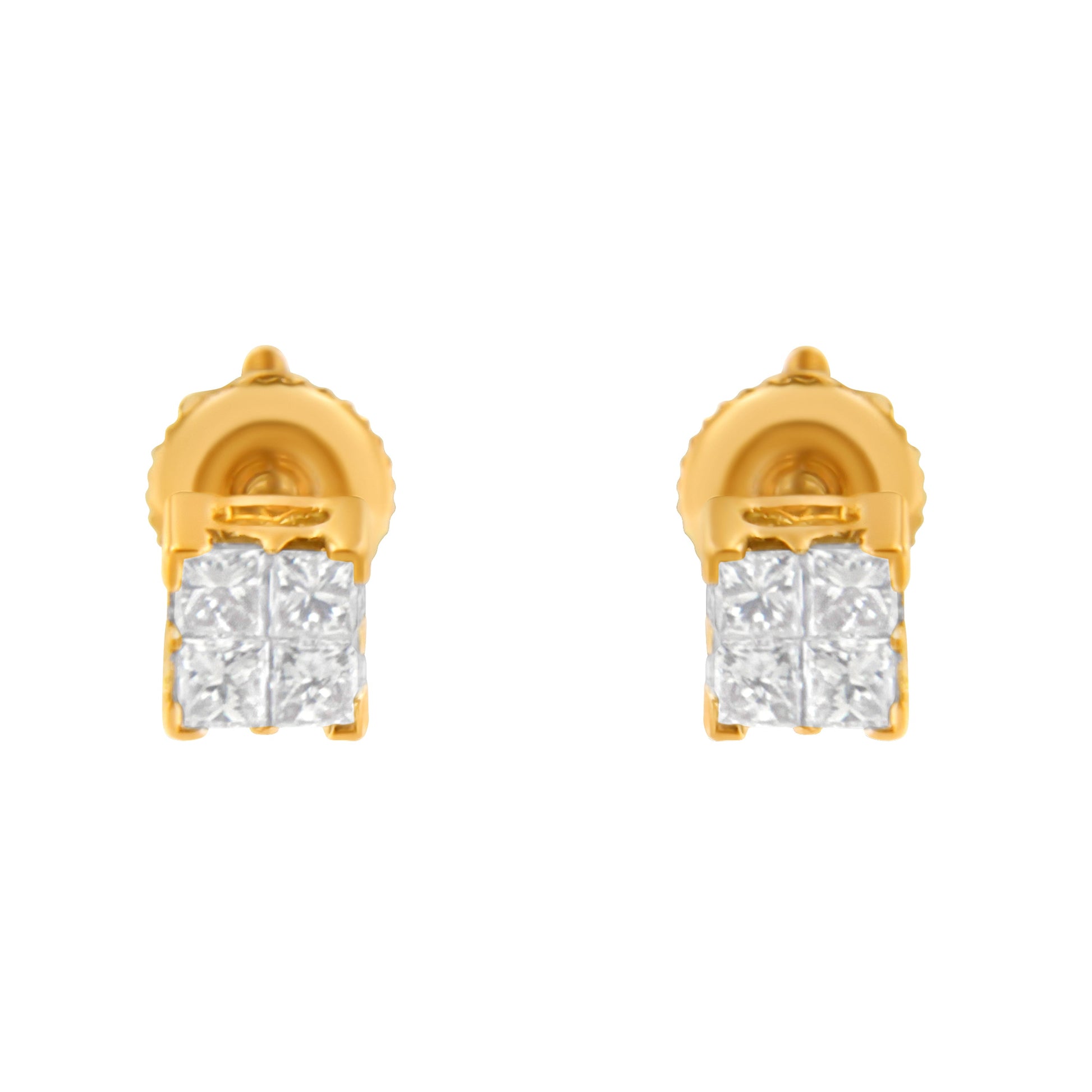 10KT Yellow Gold Princess Diamond Stud Earring (1/4 cttw, J-K Color, I1-I2 Clarity) Bids.com