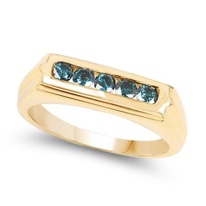 14K Yellow Gold Plated 0.40 Carat Genuine Blue Diamond .925 Sterling Silver Ring Bids.com