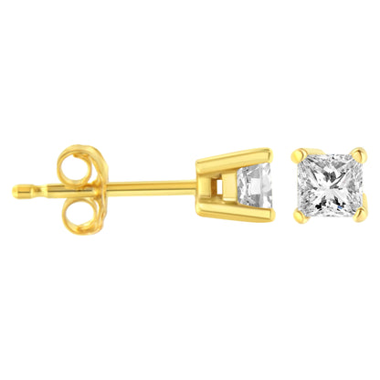 14K Yellow Gold 1/4 Cttw Princess-Cut Square Near Colorless Diamond Classic 4-Prong Solitaire Stud Earrings (H-I Color, I1-I2 Clarity) Bids.com