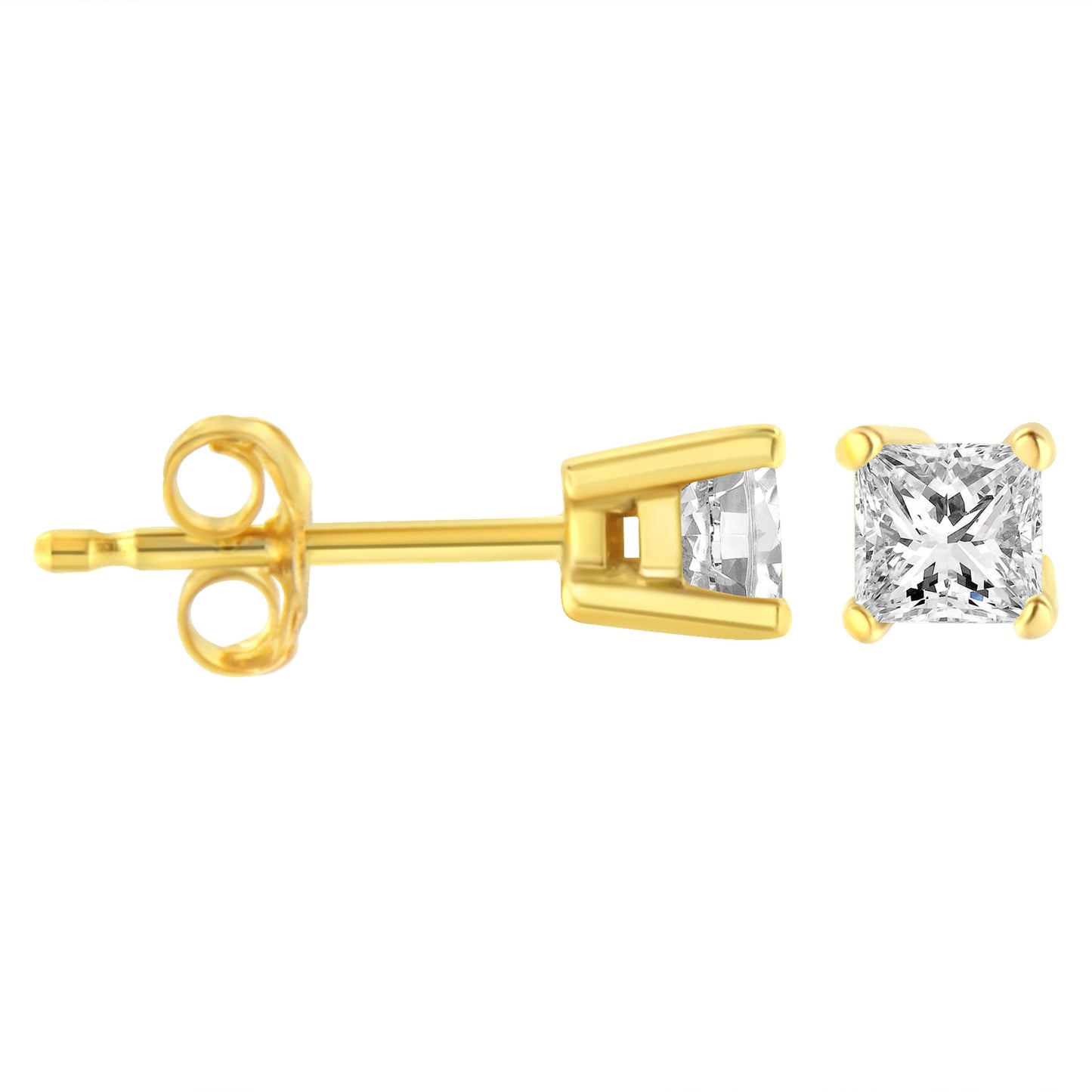 14K Yellow Gold 1/5 Cttw Princess-Cut Square Near Colorless Diamond Classic 4-Prong Solitaire Stud Earrings (I-J Color, I2-I3 Clarity) Bids.com