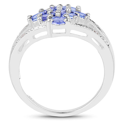 1.59 Carat Genuine Tanzanite and White Topaz .925 Sterling Silver Ring Bids.com