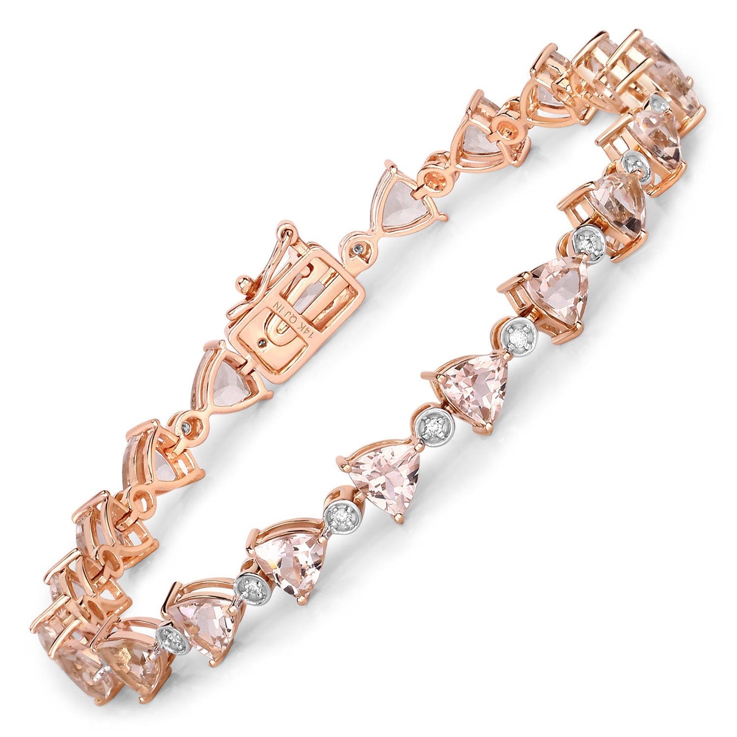 7.56 Carat Genuine Morganite and White Diamond 14K Rose Gold Bracelet Bids.com