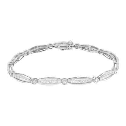 14K White Gold 1-1/2 Cttw Round Brilliant-Cut & Baguette Cut Diamond Bezel and Tapered Link 7" Tennis Bracelet (H-I Color, I1-I2 Clarity) Bids.com