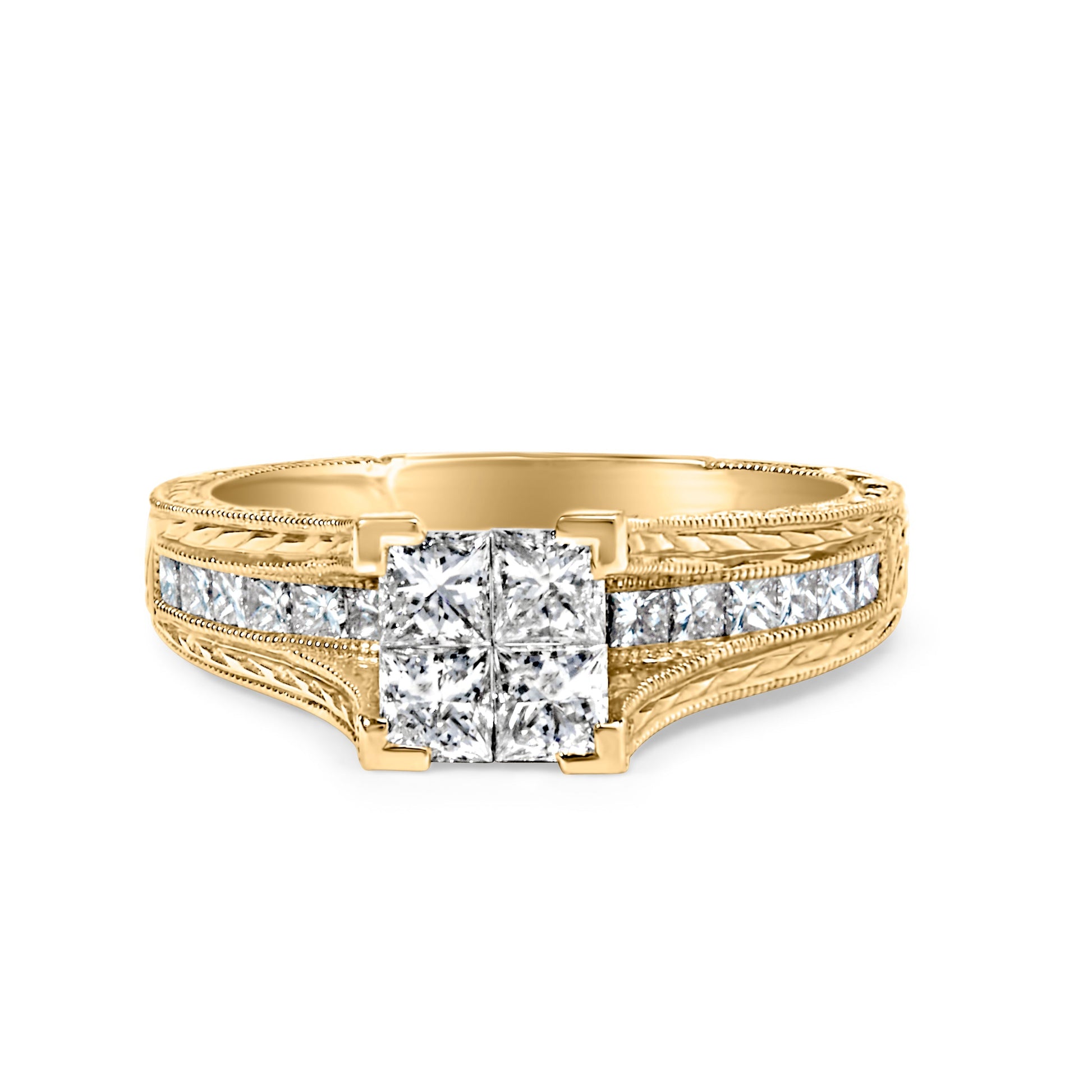 14K Yellow Gold 1.0 Cttw Princess Composite Diamond Engagement Ring (G-H Color, VS1-VS2 Clarity) - Size 7 Bids.com