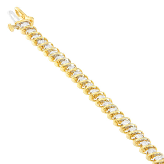 18K Yellow Gold Round Cut Diamond Spiral Link Bracelet (2.00 cttw, I-J Color, I1-I2 Clarity) Bids.com
