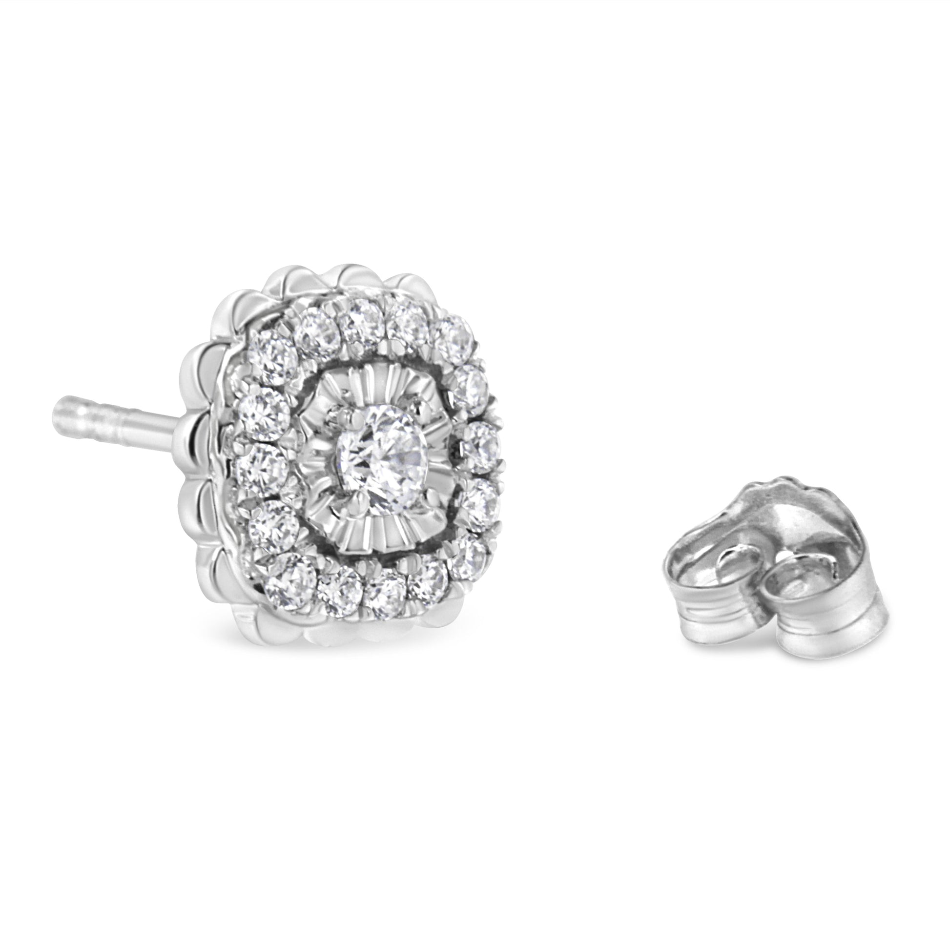 .925 Sterling Silver 1/2 Cttw Round-Cut Diamond Halo Cluster Stud Earring (I-J Color, I2-I3 Clarity) Bids.com