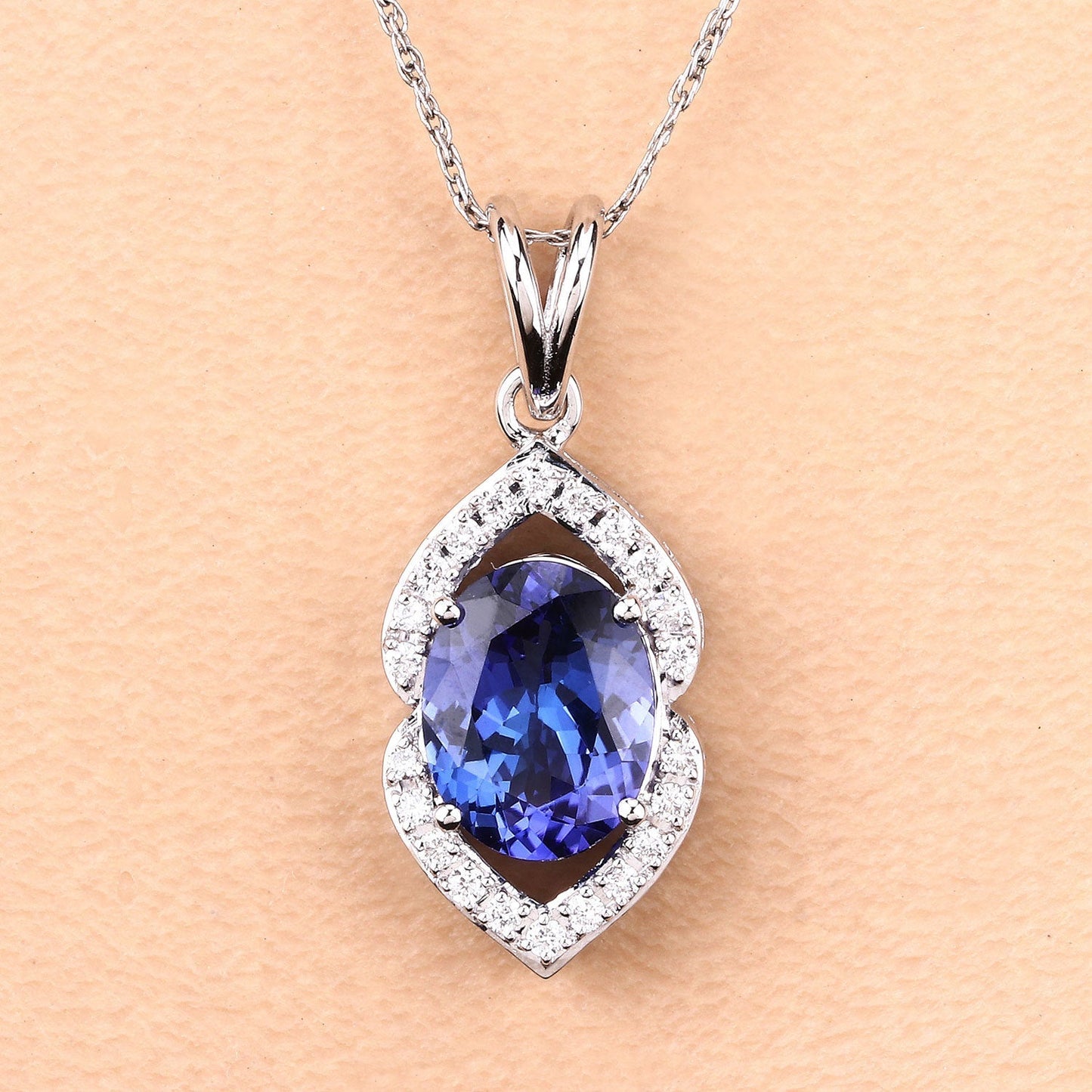 2.44 Carat Genuine Tanzanite and White Diamond 14K White Gold Pendant Bids.com