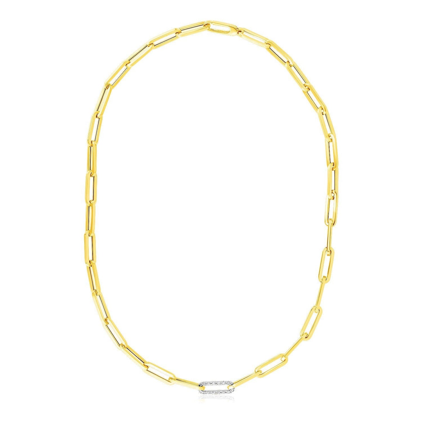 14k Yellow Gold Paperclip Chain Necklace with Diamond Link Bids.com