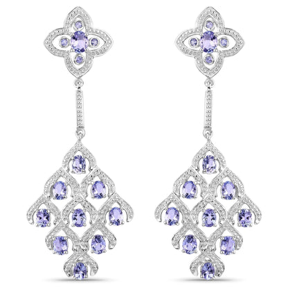 3.90 Carat Genuine Tanzanite and White Topaz .925 Sterling Silver Earrings Bids.com