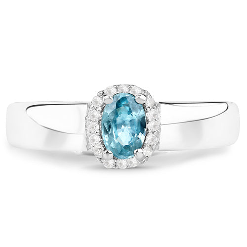 0.68 Carat Genuine Blue Zircon and White Zircon .925 Sterling Silver Ring Bids.com
