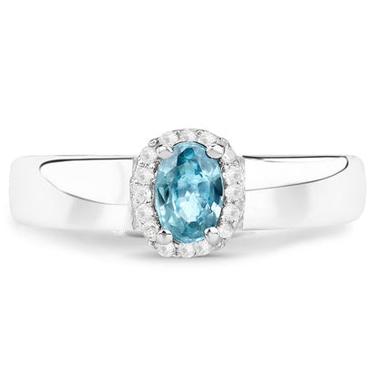 0.68 Carat Genuine Blue Zircon and White Zircon .925 Sterling Silver Ring Bids.com
