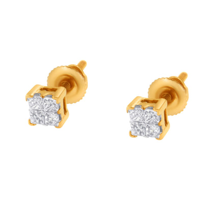 10KT Yellow Gold Princess Diamond Stud Earring (1/4 cttw, J-K Color, I1-I2 Clarity) Bids.com