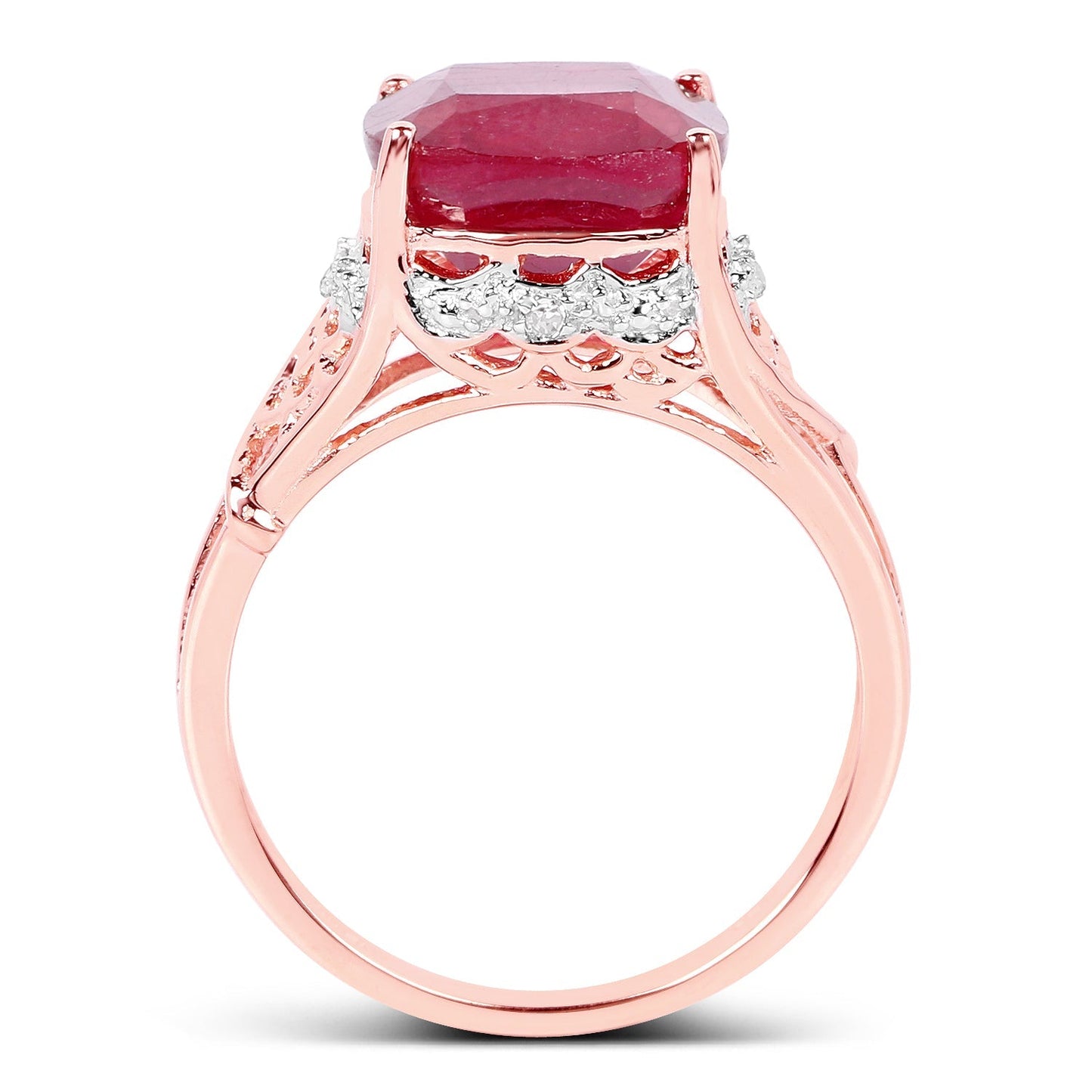 14K Rose Gold Plated 5.54 Carat Genuine Glass Filled Ruby & White Topaz .925 Sterling Silver Ring Bids.com
