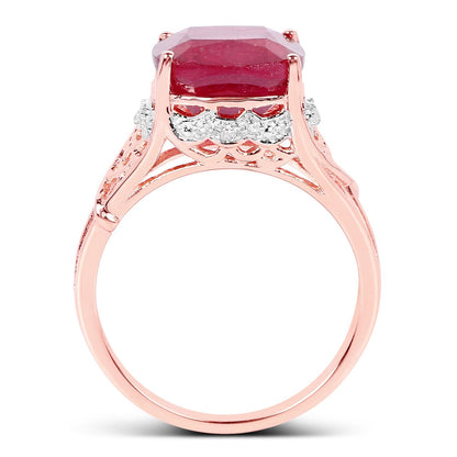 14K Rose Gold Plated 5.54 Carat Genuine Glass Filled Ruby & White Topaz .925 Sterling Silver Ring Bids.com