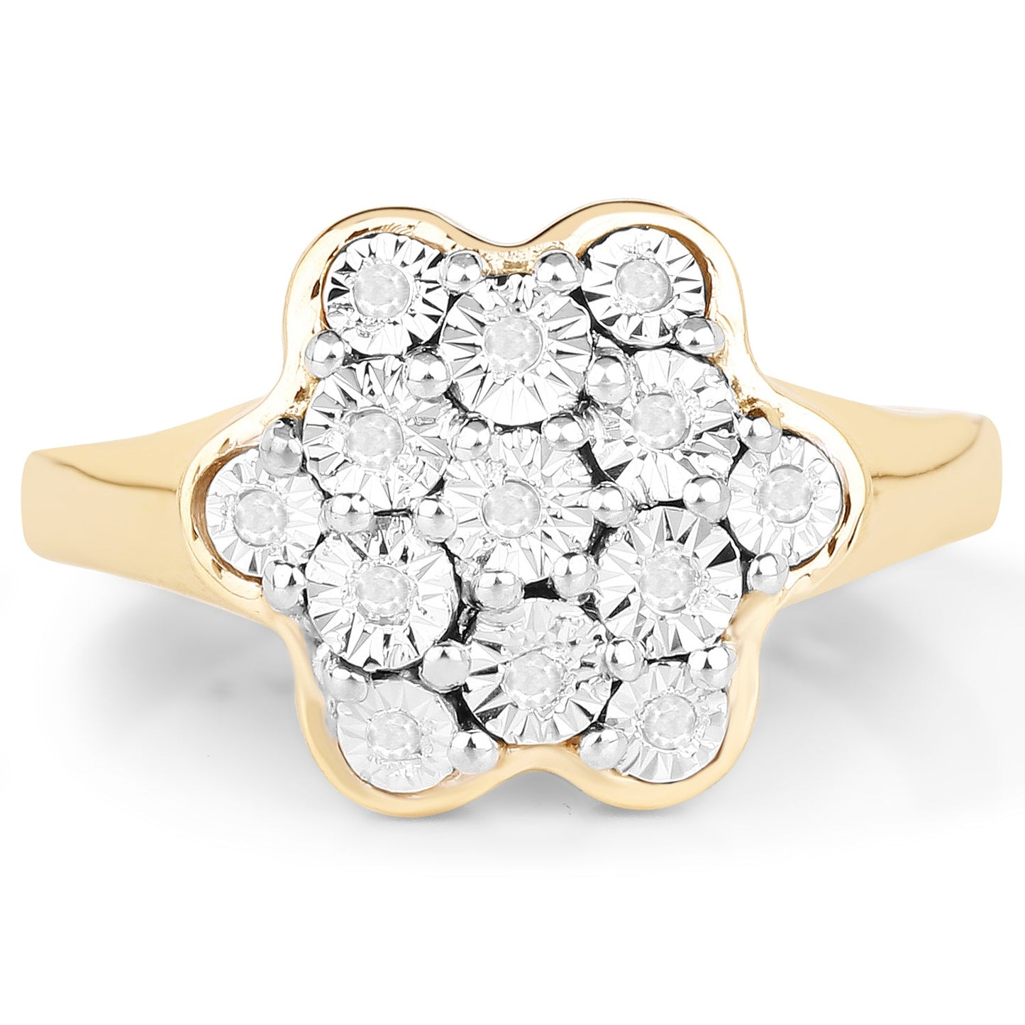 14K Yellow Gold Plated 0.07 Carat Genuine White Diamond .925 Sterling Silver Ring Bids.com