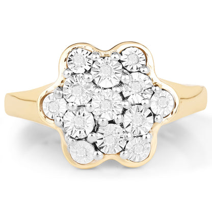 14K Yellow Gold Plated 0.07 Carat Genuine White Diamond .925 Sterling Silver Ring Bids.com