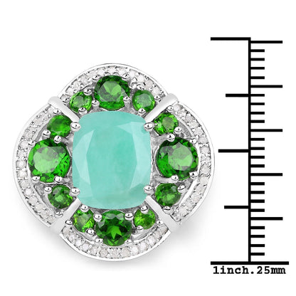 5.49 Carat Genuine Emerald, Chrome Diopside and White Diamond .925 Sterling Silver Ring Bids.com