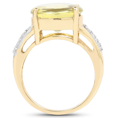 14K Yellow Gold Plated 9.26 Carat Genuine Lemon Topaz Buff Top and White Diamond Brass Ring Bids.com