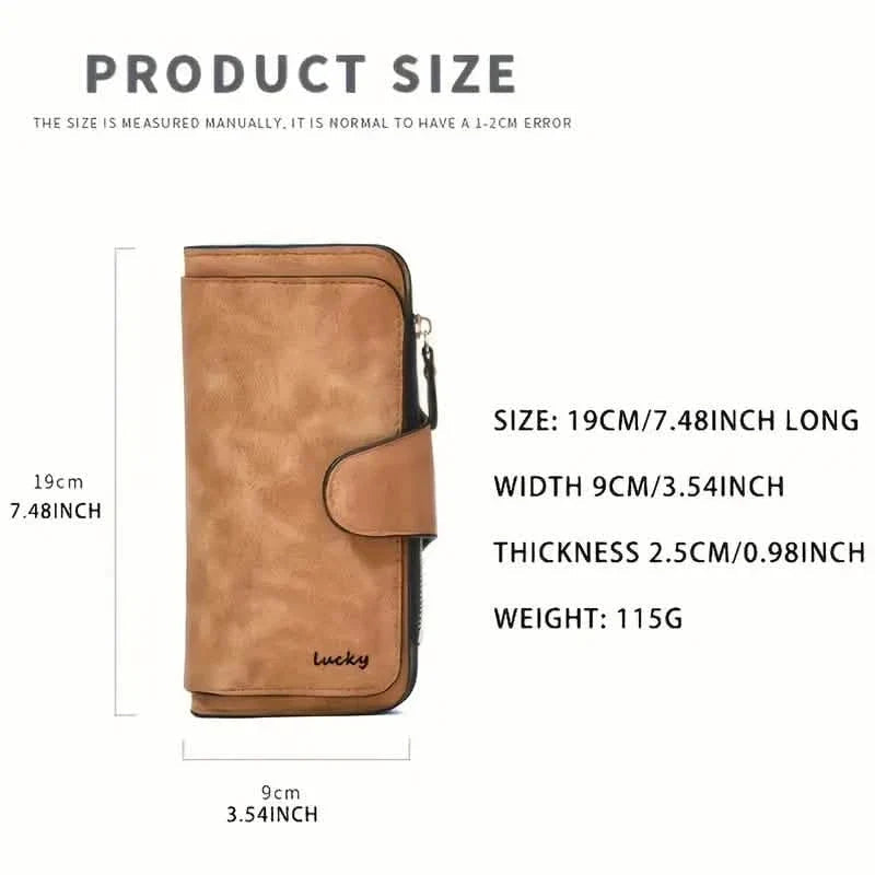 Vintage Faux Leather Long Wallet – Trifold Credit Card Holder with Snap & Zipper DailySale