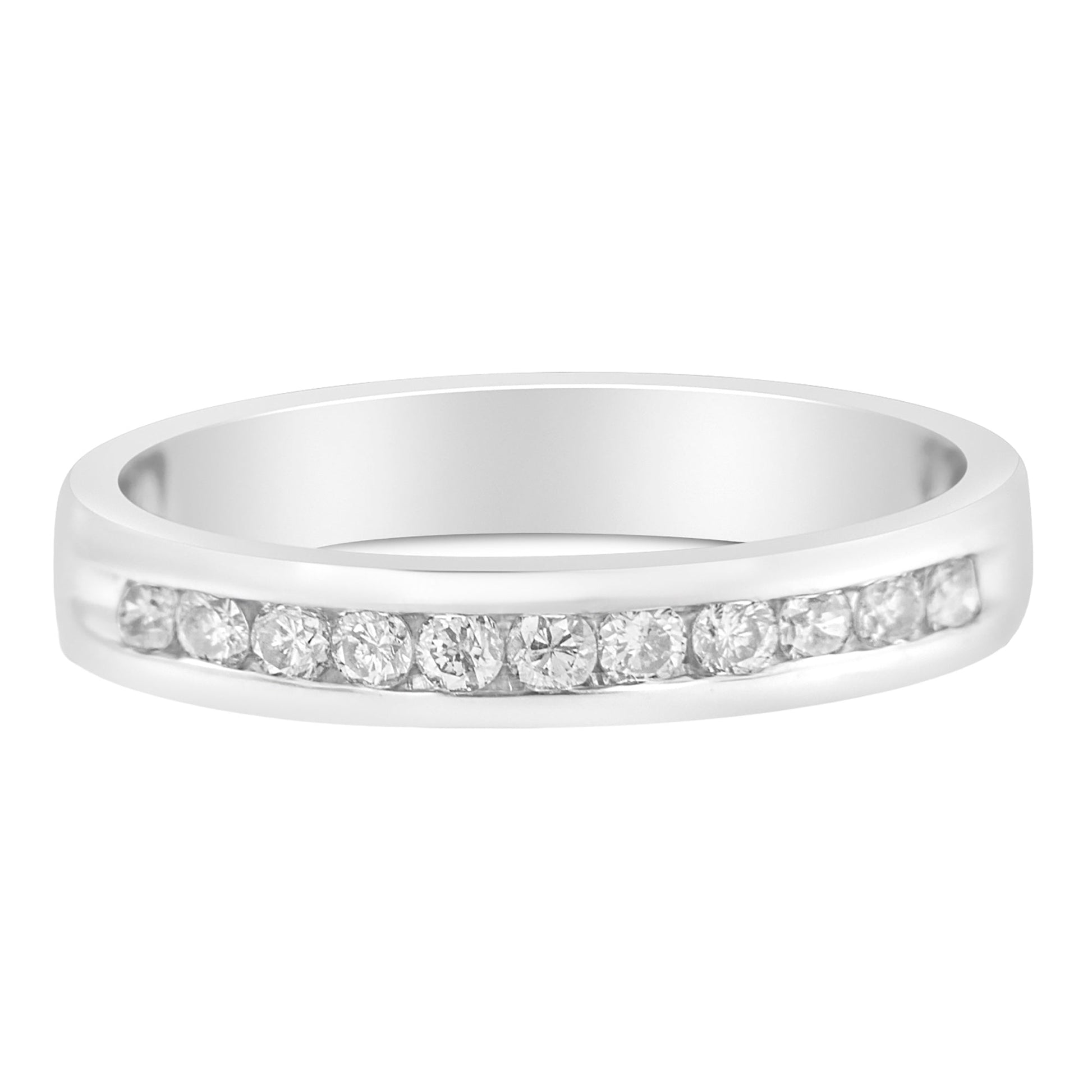 18K White Gold 1/4 Cttw Channel Set Brilliant Round-Cut Diamond Classic 11 Stone Wedding Band Ring (E-F Color, I1-I2 Clarity) - Size 5 Bids.com