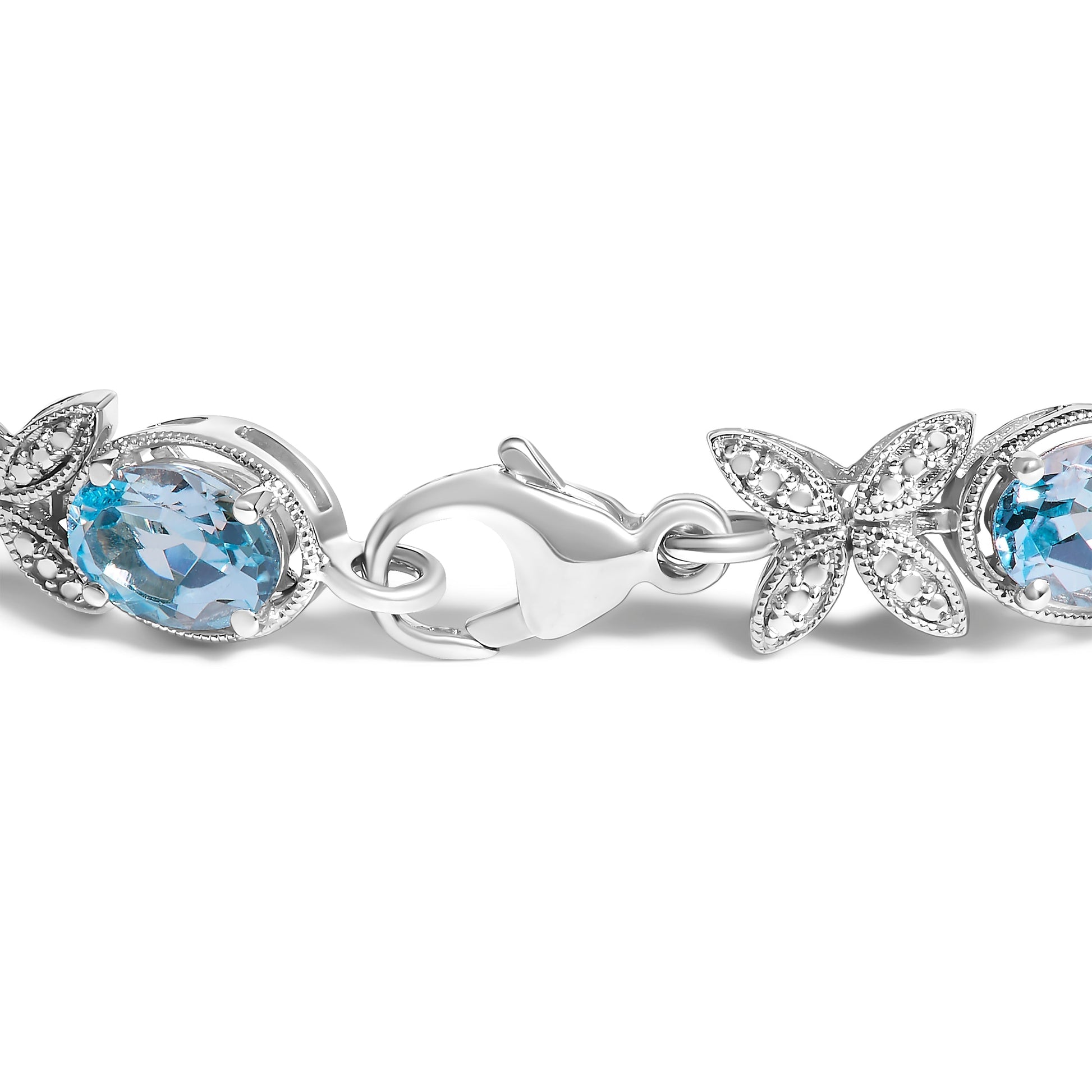 .925 Sterling Silver Oval Blue Topaz Diamond Butterfly Link Bracelet (I-J Color, I1-I2 Clarity) - Size 7" Inches Bids.com